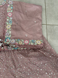 Pink rosegold chiffon sequinned Lehenga