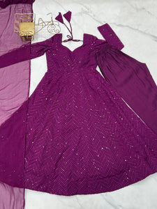 Wine kali pattern sequinned anarkali