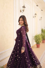 Georgette purple gown with floral dupatta