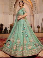 Mint Green Embroidered tissue fabric Lehenga