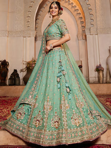 Mint Green Embroidered tissue fabric Lehenga