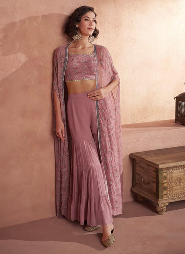 Janisha - dusty pink readymade palazzos with cape