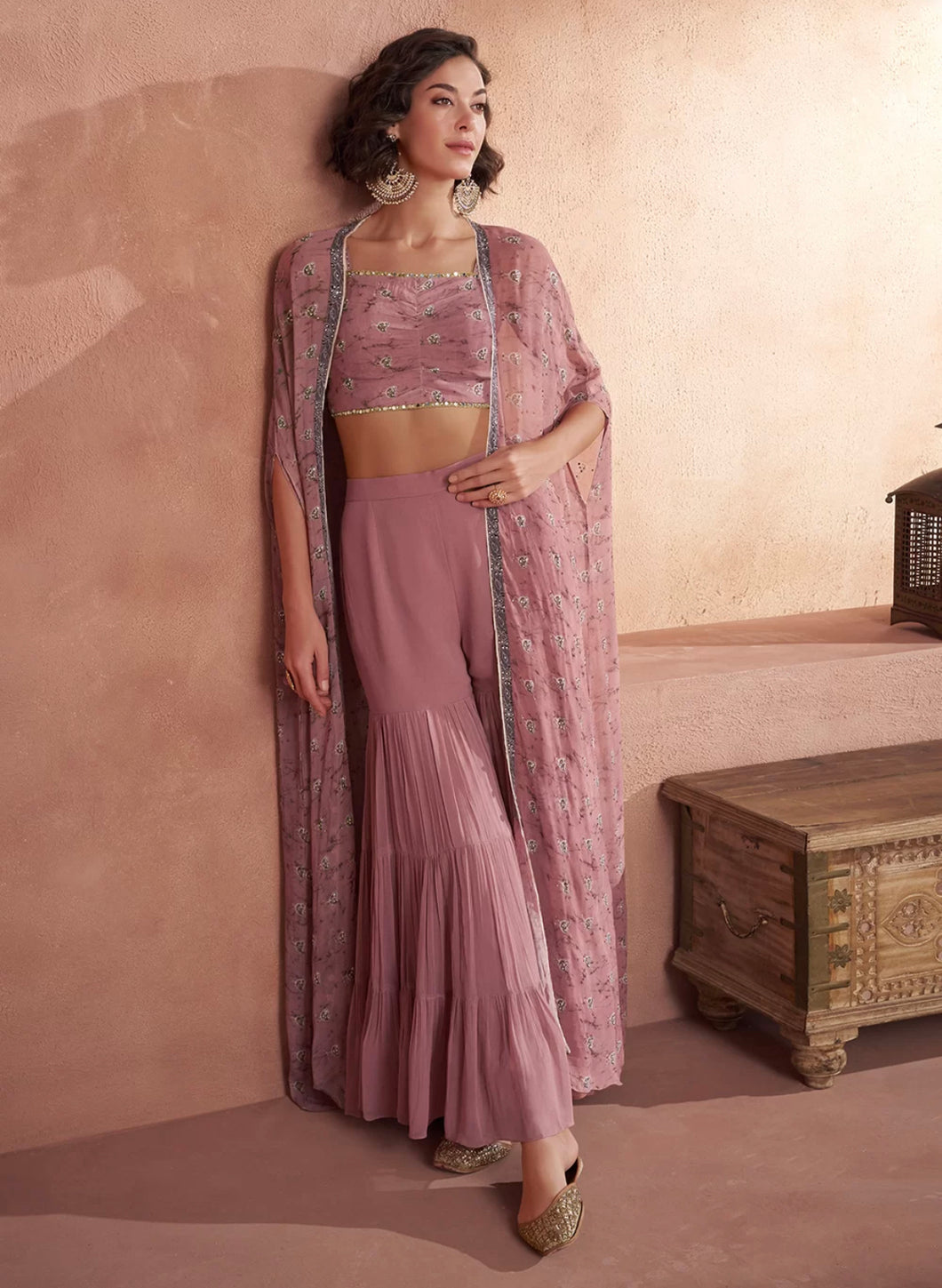 Janisha - dusty pink readymade palazzos with cape