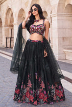 Black chinon crush silk readymade Lehenga