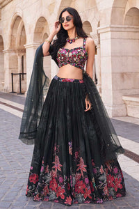 Black chinon crush silk readymade Lehenga