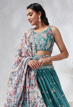 Sea green floral and georgette Lehenga