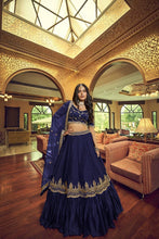 Royal collection - lino silk and satin ruffle style lehenga in midnight blue