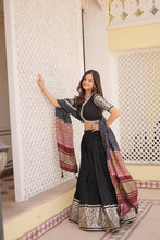 Viscose jacquard Lehenga with gaji silk dupatta in black