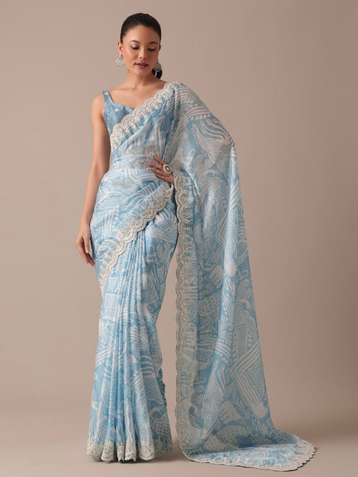Sky blue digital print saree