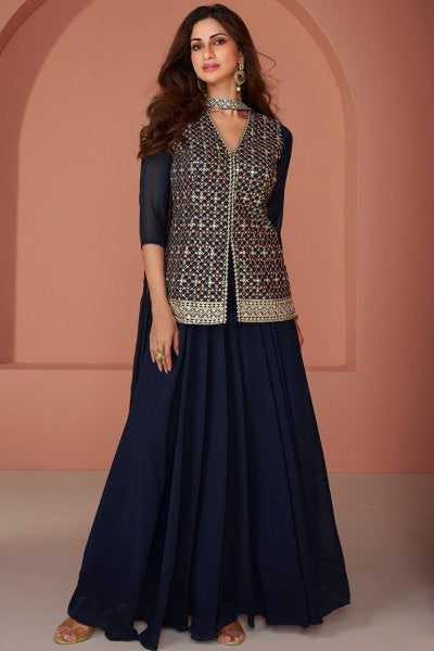 Janisha readymade - navy blue embroidered jacket and palazzo