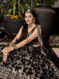 Dola silk jacquard Lehenga in black