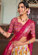 Tussar silk floral Lehenga in pink