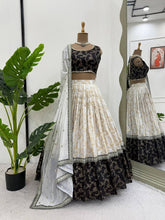 Black and off white jacquard Lehenga