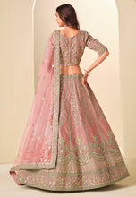 Pink and gold embroidered art silk Lehenga