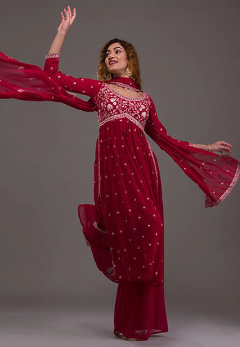 Georgette partywear readymade - gown with pants and dupatta (6 colours)