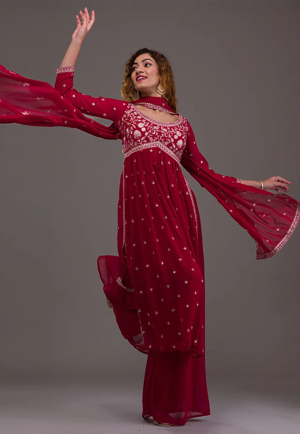 Georgette partywear readymade - gown with pants and dupatta (6 colours)