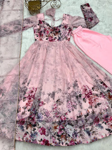 Baby pink pastel floral anarkali set