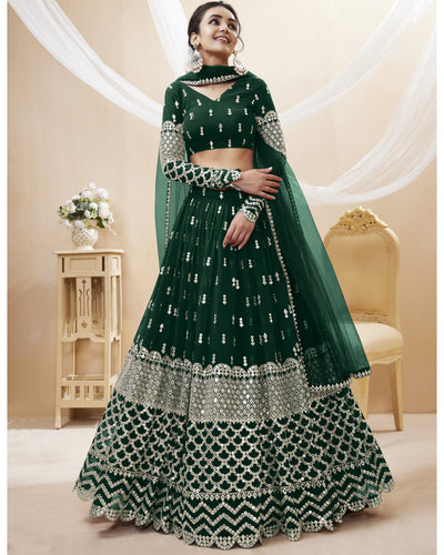Tanaya - forest green zari sequins georgette Lehenga (long sleeves possible)