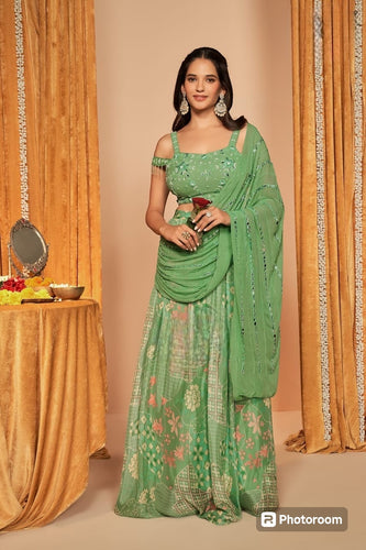 Boutique collection - mint green beaded Lehenga saree