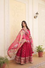 Georgette red gown with floral dupatta