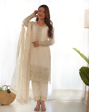 Chinon silk straight fit salwaar kameez in white
