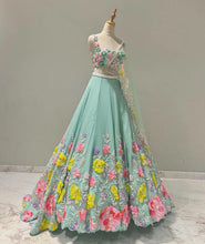 Sky blue floral Lehenga