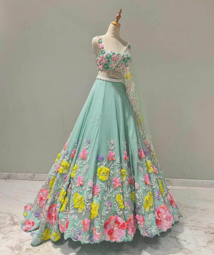 Sky blue floral Lehenga