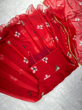 Red strappy floral salwaar kameez