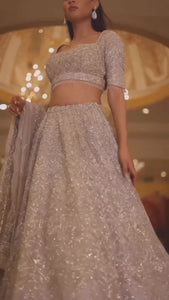 Partywear off white (ivory) sequin organza Lehenga