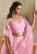 Pink mirror work lehenga