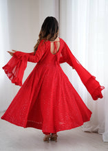 Red Kali pattern sequinned anarkali