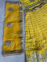 Yellow lightweight paper mirror work Lehenga