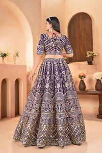 Royal purple embroidered wedding Lehenga (lightweight + plus + long sleeves option)