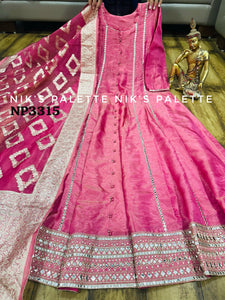 Niks collection - pink shimmer tissue anarkali (plus size option)