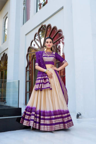 Chanderi silk elegant lehenga in off white (skirt stitched)