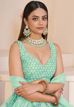 Sea green georgette floral and sequins Lehenga