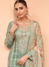 Mint green silk floral salwaar kameez suit