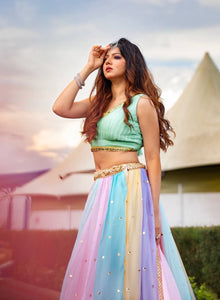 Colourful pastel panelled Lehenga