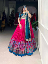 Tussar silk traditional Lehenga multi floral border in pink (skirt stitched)