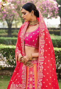 Serenity vol 4 - orange and pink jacquard silk Lehenga