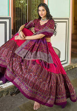 Tussar silk Lehenga with keri design in hot pink and purple