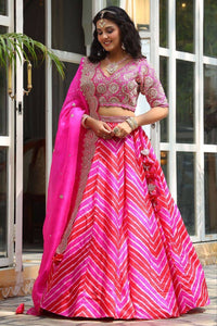 Pink and red diamond silk Lehenga