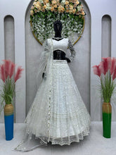 Stylish White butterfly net Lehenga