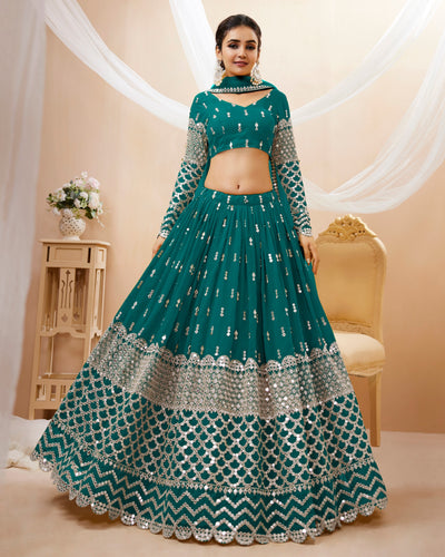 Tanaya - emerald green zari sequins georgette Lehenga (long sleeves possible)