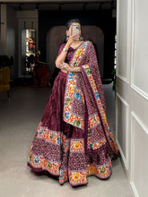 Crushed dola silk with bandhej print Lehenga in maroon (Skirt stitched)