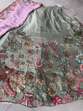 Pista Green embroidered Lehenga with peanut pink dupatta