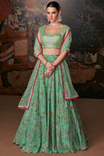 Sea green Organza silk readymade Lehenga (elbow length sleeves attached)