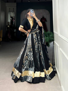 Rayon and Tussar silk gotta Patti plain and printed black readymade Lehenga