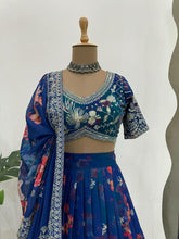 Blue floral georgette Lehenga