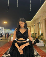 Black sequinned top with plain skirt Lehenga readymade